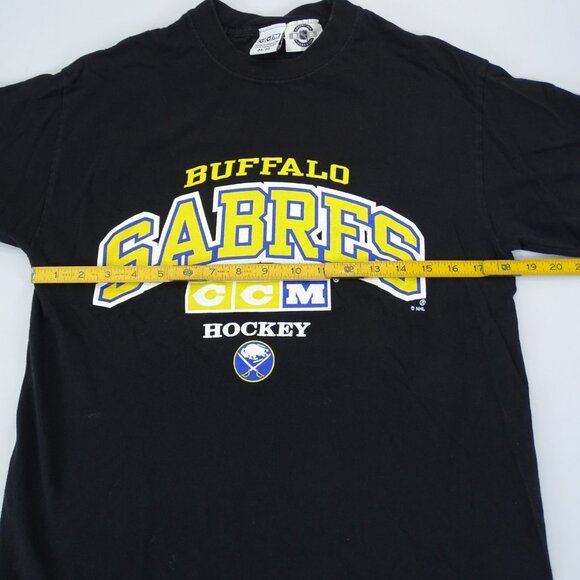 VINTAGE CCM Authentic BUFFALO SABRES Black Curve T-Shirt Size M - Picture 6 of 7